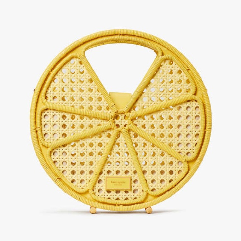 SOLD! kate spade NWT/NIP! $428 MSRP Lemon Drop Rattan Top-handle Bag - Picture 2 of 10